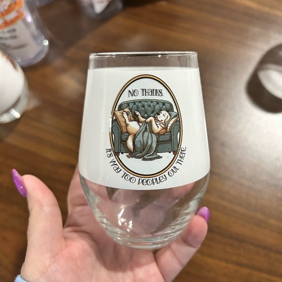 Funny Relaxing Dog Stemless Wine Glass with “Too Peopley” Quote - Picture 3 of 4